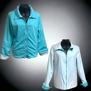 Denim Company Turquoise and‎ White Reversible Zip Front Jacket Womens Size Med